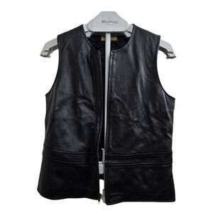 Rem Garson Womens Genuine Black Leather Zip Vest Minimal 90s Size M Downtown Chi